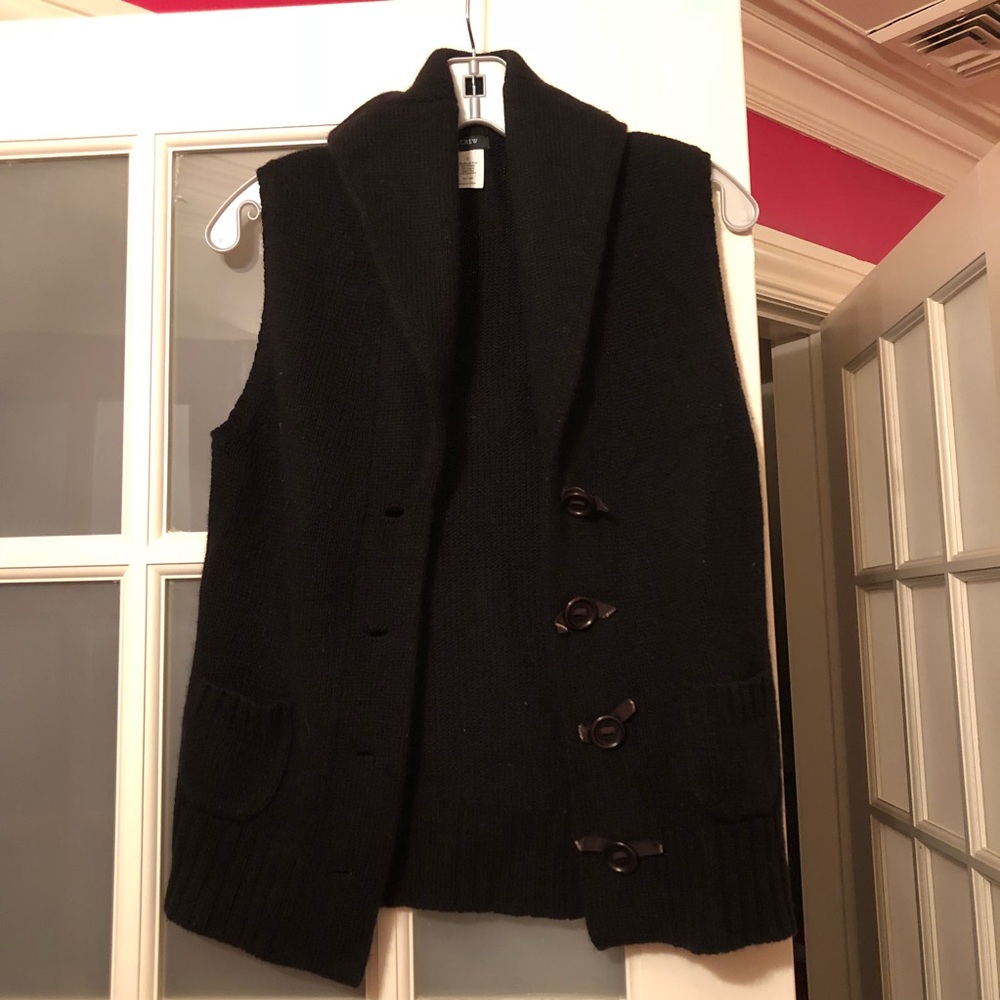 J Crew Black Wool Vest w/ Brown Buttons Size S
